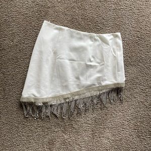 Meshki Priscilla Diamanté White Fringe Mini Skirt